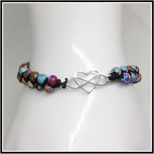 Marbled Double Beaded Adjustable Anklet Bracelet Infinity Love
